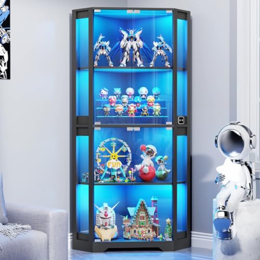 Collectible & Vintage Dolls For Halloween - Lighted Corner Display Cabinet with Glass